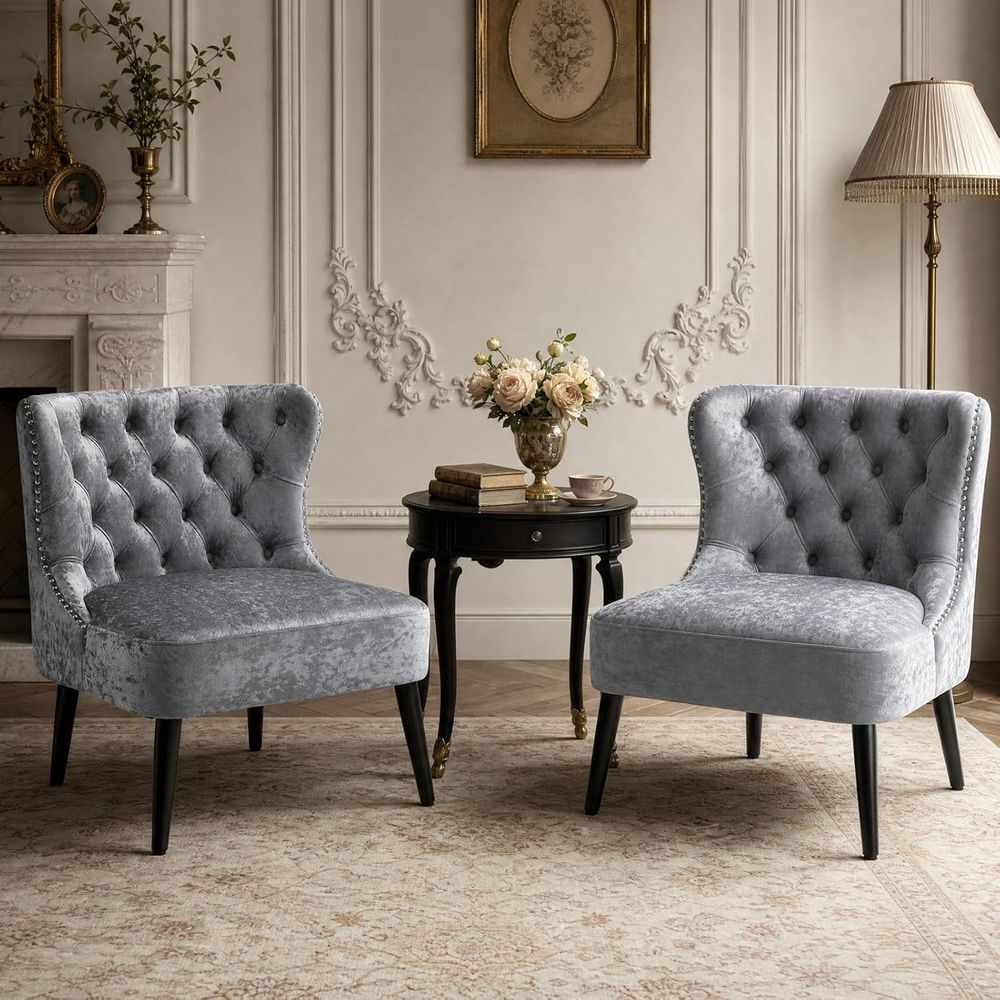 Furniture Leg Set - Upholstered Velvet Wingback Accent Chairs Set